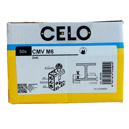Packaging photo of box containing 50 pieces of CMV M6 ZnAl, front view with label